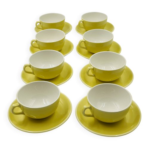 Lot de 8 Tasses et Sous-Tasses Vintage Boch Frères Jaune
