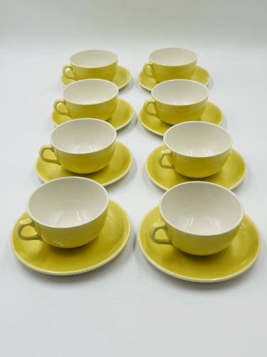Lot de 8 Tasses et Sous-Tasses Vintage Boch Frères Jaune