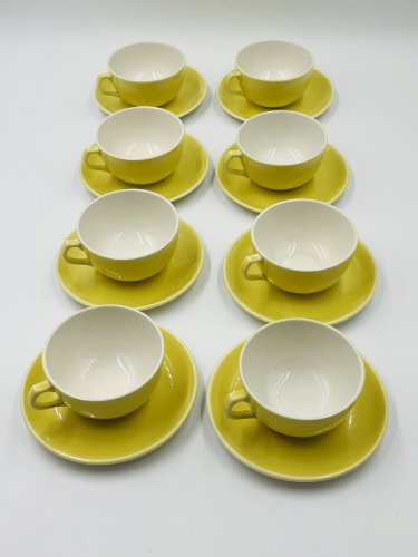 Lot de 8 Tasses et Sous-Tasses Vintage Boch Frères Jaune