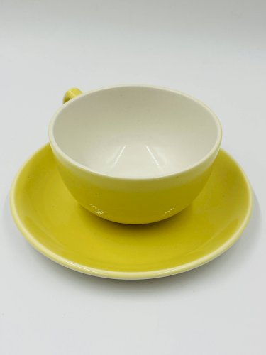 Lot de 8 Tasses et Sous-Tasses Vintage Boch Frères Jaune