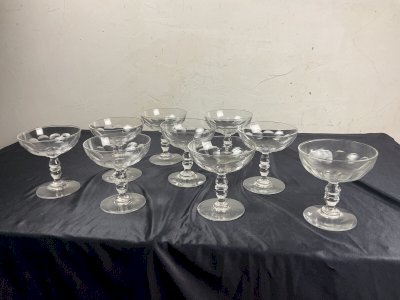 Set of 9 Vintage Crystal Champagne Coupes – Baccarat, Gondole Model