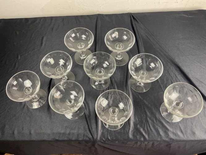 Lot de 9 Ancienne coupe à champagne en Cristal – Baccarat, Modèle Gondole