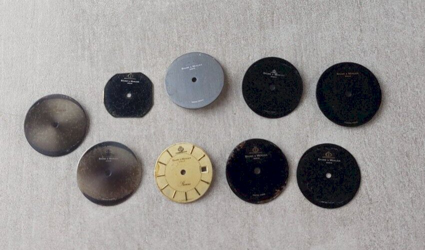 Lot de 9 anciens cadrans de montres, Baume & Mercier, dont Riviera