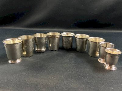 Set of 9 silver-plated cups