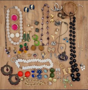 lot of vintage jewelry - clips - bracelets - necklaces - rings - earrings