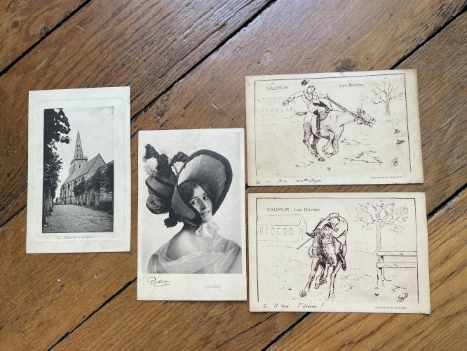 Lot de cartes postales anciennes, chromo, menus décorés, début XXème