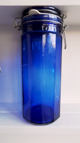 Lot de Cinq Pots de Cuisine en Verre Bleu Cobalt