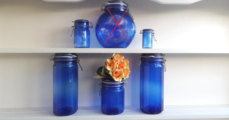 Lot de Cinq Pots de Cuisine en Verre Bleu Cobalt