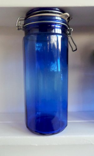 Lot de Cinq Pots de Cuisine en Verre Bleu Cobalt