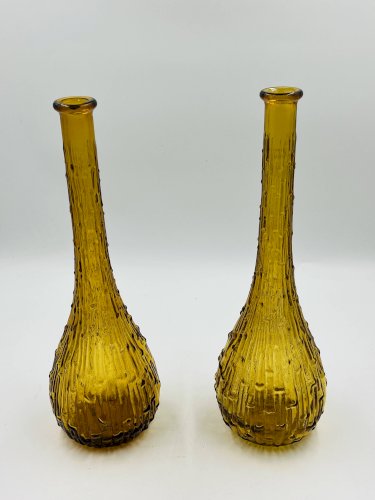 Lot de deux bouteilles Empoli verre ambre texturé vintage