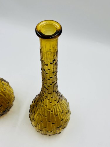 Lot de deux bouteilles Empoli verre ambre texturé vintage