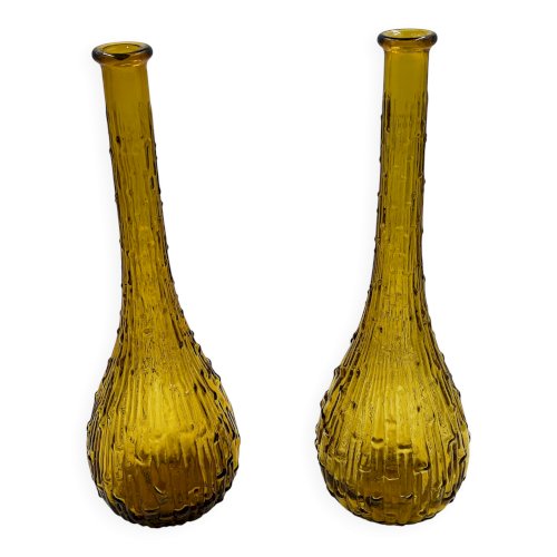 Lot de deux bouteilles Empoli verre ambre texturé vintage