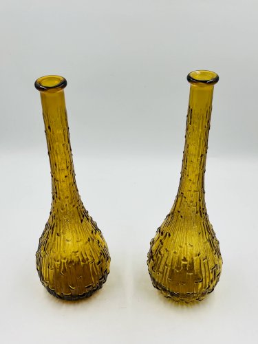 Lot de deux bouteilles Empoli verre ambre texturé vintage