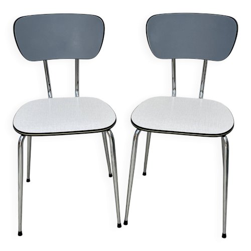 Lot de deux chaises vintage formica gris et chrome
