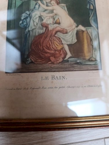 lot de deux petites gravures ancienne par Regnault le bain et  le lever en bon etat