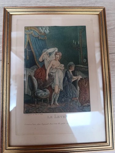 lot de deux petites gravures ancienne par Regnault le bain et  le lever en bon etat