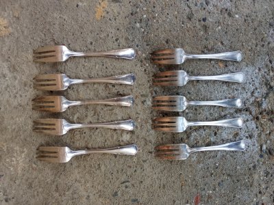 Set of ten antique silver-plated dessert forks