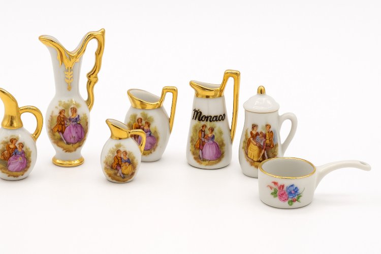 Lot de miniatures en porcelaine de Limoges – Décor scènes galantes & dorures