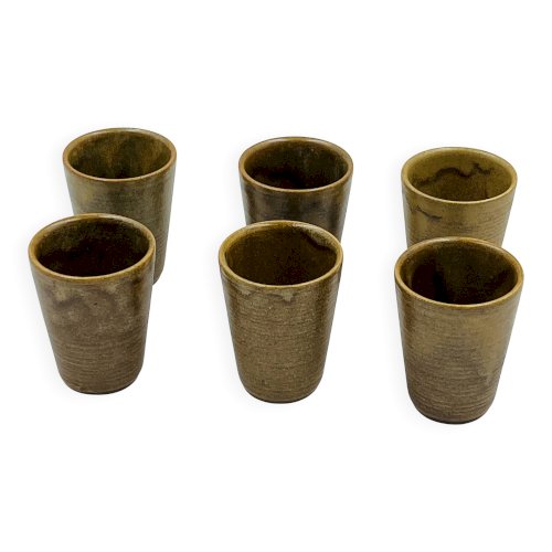 Lot de six gobelets en grès Digoin vintage
