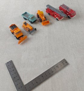 Batch of construction vehicles, Wiking fire trucks, in HO scale