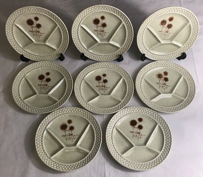 6 ANCIENNES ASSIETTES A Fondue En Faience De Gien Marron Vintage 1970