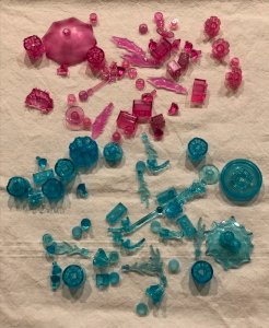 Lot/bulk of translucent pink and blue Lego pieces