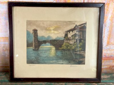 Lucien Davril, Sauveterre – Etching signed, Basque Country, 37x32cm