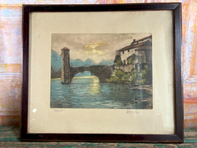 Lucien Davril, Sauveterre – Eau-forte signée, Pays Basque, 37x32cm