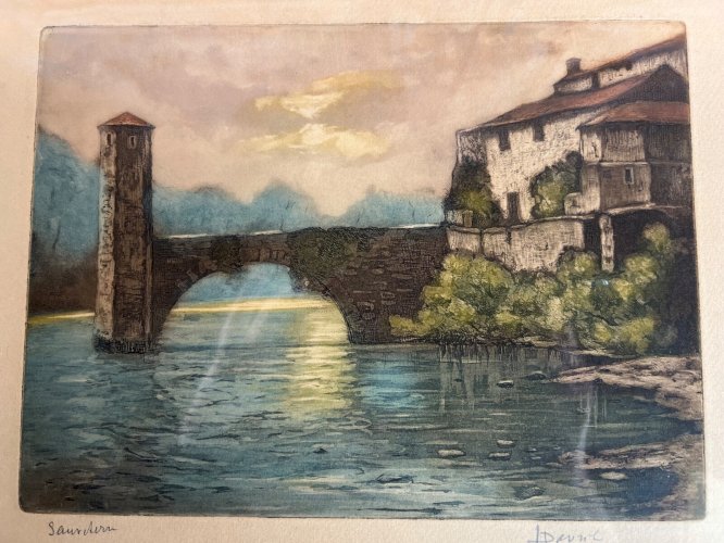 Lucien Davril, Sauveterre – Eau-forte signée, Pays Basque, 37x32cm