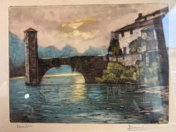 Lucien Davril, Sauveterre – Eau-forte signée, Pays Basque, 37x32cm