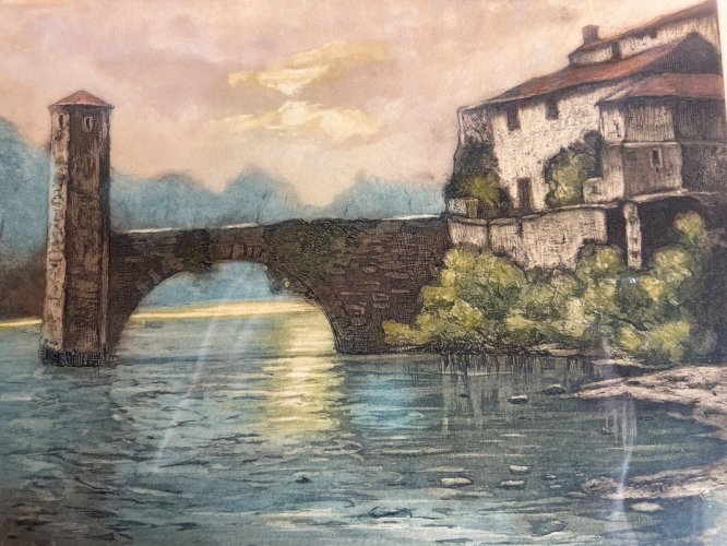 Lucien Davril, Sauveterre – Eau-forte signée, Pays Basque, 37x32cm