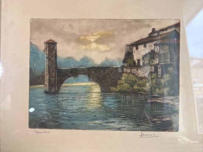 Lucien Davril, Sauveterre – Eau-forte signée, Pays Basque, 37x32cm