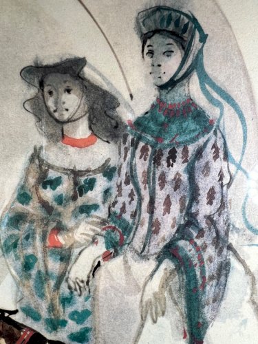 Lucien Fontanarosa Lithographie Signée – Scène Médiévale – 36 x 48 cm