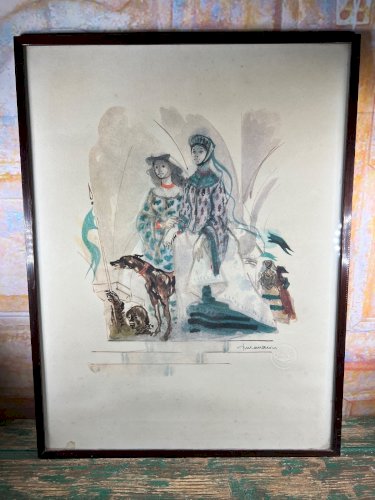 Lucien Fontanarosa Lithographie Signée – Scène Médiévale – 36 x 48 cm