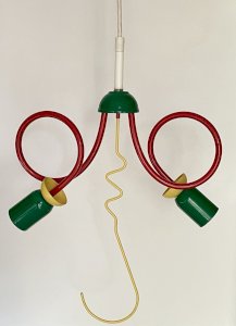 Vintage pendant chandelier red green yellow Memphis style circa 1980