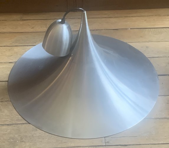Luminaire suspension UFO aluminium brossé 1970's Claus Bonderup Torsten Thorup