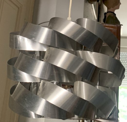 Luminaire suspension UFO Space Age lamelles Aluminium Brossé 1970's Max Sauzé