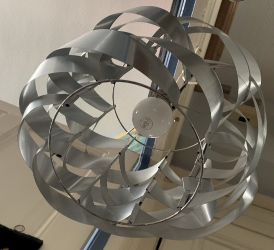 Luminaire suspension UFO Space Age lamelles Aluminium Brossé 1970's Max Sauzé