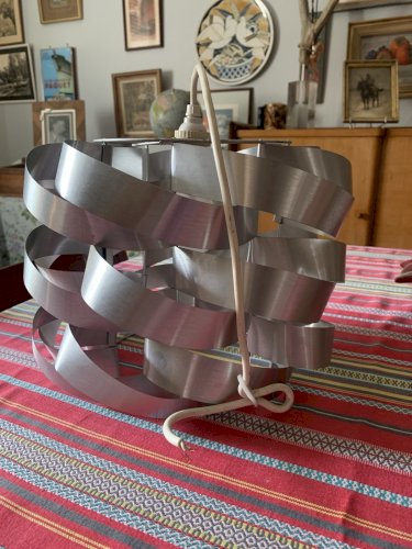 Luminaire suspension UFO Space Age lamelles Aluminium Brossé 1970's Max Sauzé