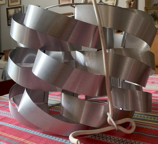 Luminaire suspension UFO Space Age lamelles Aluminium Brossé 1970's Max Sauzé