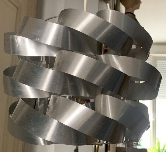 Luminaire suspension UFO Space Age lamelles Aluminium Brossé 1970's Max Sauzé