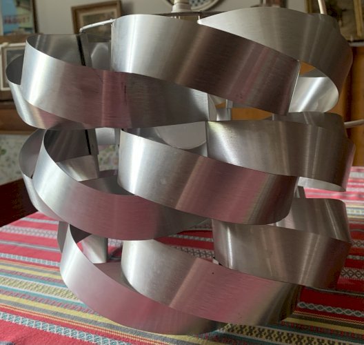 Luminaire suspension UFO Space Age lamelles Aluminium Brossé 1970's Max Sauzé