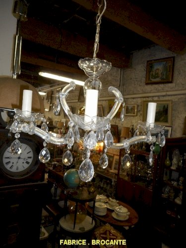 LUSTRE 4 AMPOULES A PAMPILLES EN LAITON GAINE DE VERRE N 21