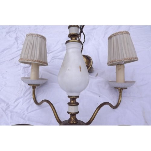 Lustre , 4 Branches , Métal doré et Opaline