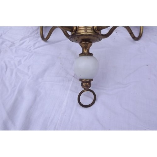 Lustre , 4 Branches , Métal doré et Opaline