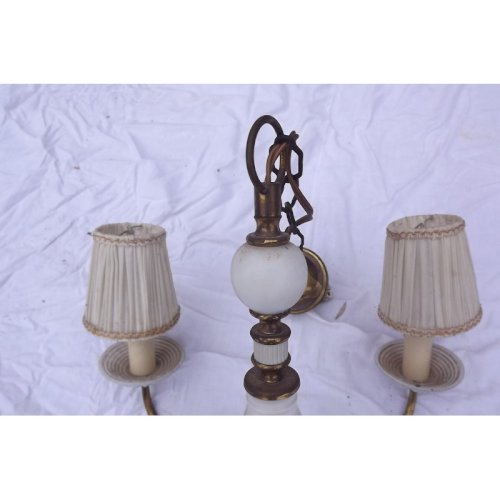 Lustre , 4 Branches , Métal doré et Opaline