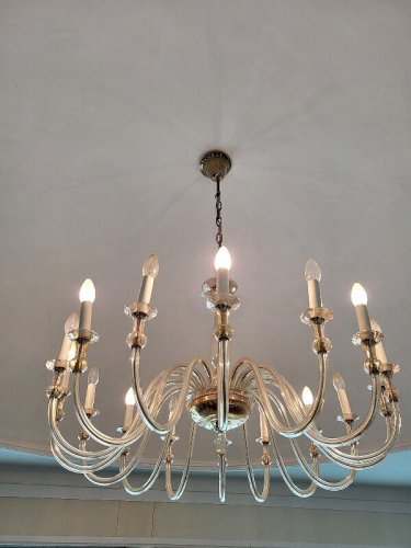 LUSTRE A 16 BRAS EN CRISTAL FUME 1960-1970