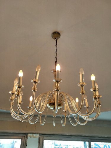LUSTRE A 16 BRAS EN CRISTAL FUME 1960-1970