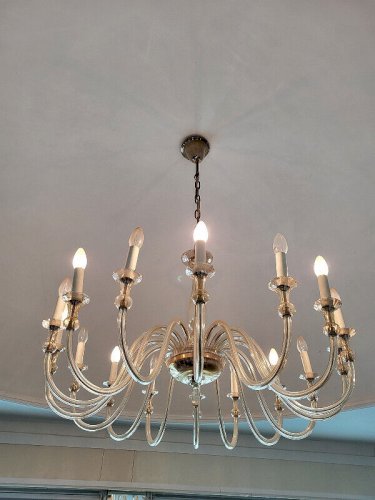 LUSTRE A 16 BRAS EN CRISTAL FUME 1960-1970