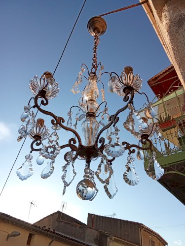  Lustre à pampilles – Cristal et bronze, 5 lumières